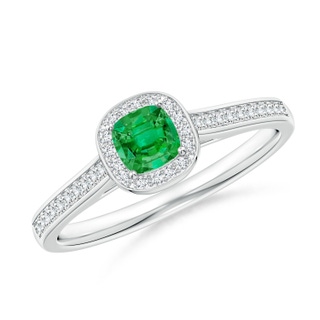 4mm AAA Classic Cushion Emerald Ring with Diamond Halo in P950 Platinum
