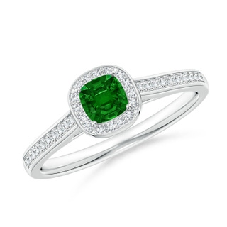 4mm AAAA Classic Cushion Emerald Ring with Diamond Halo in P950 Platinum
