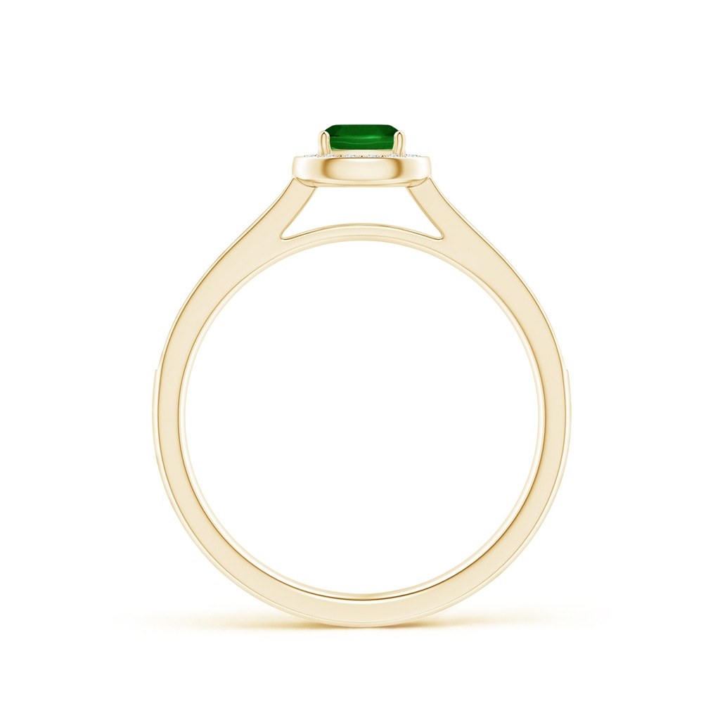 4mm AAAA Classic Cushion Emerald Ring with Diamond Halo in Yellow Gold Side-1