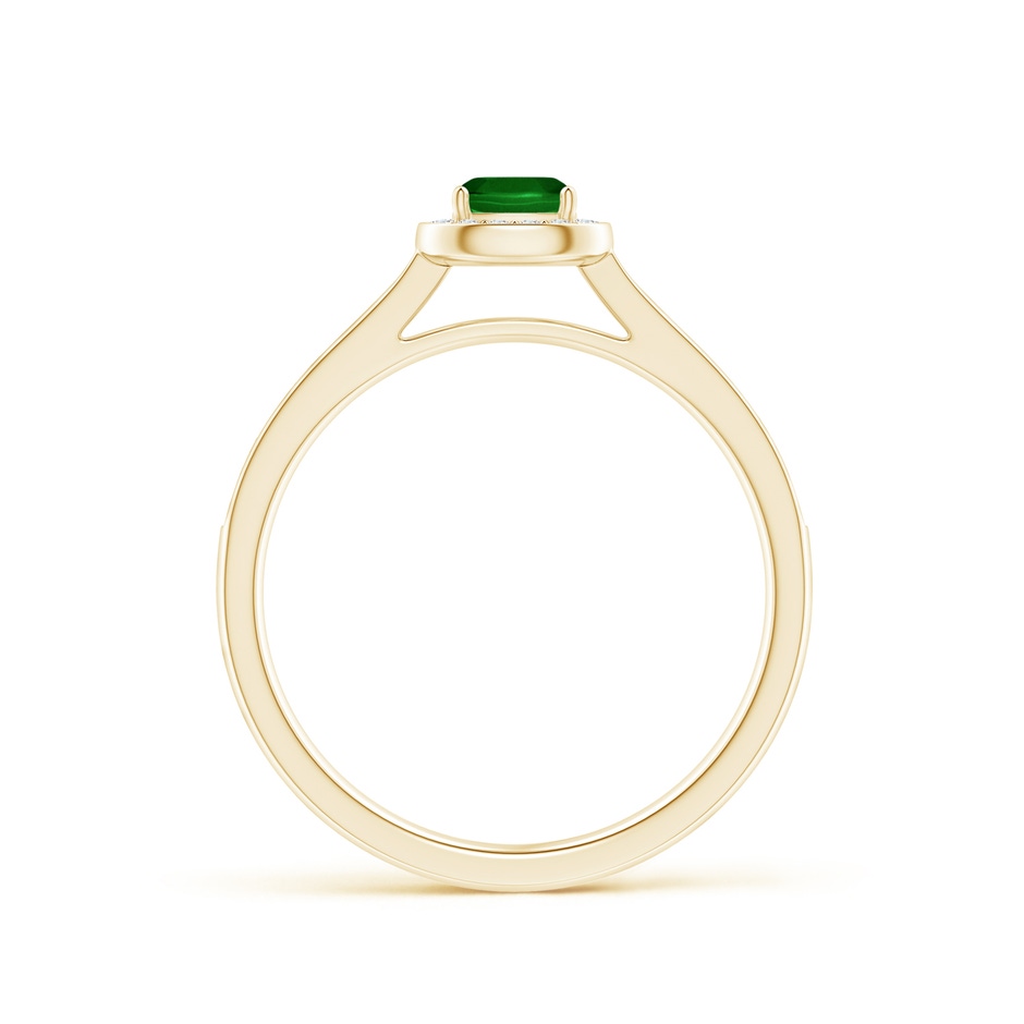 4mm AAAA Classic Cushion Emerald Ring with Diamond Halo in Yellow Gold side-1