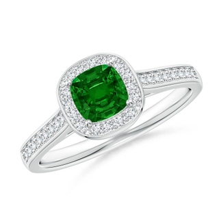 5mm AAAA Classic Cushion Emerald Ring with Diamond Halo in P950 Platinum