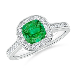 6mm AAA Classic Cushion Emerald Ring with Diamond Halo in P950 Platinum