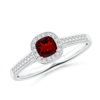 4mm AAAA Classic Cushion Garnet Ring with Diamond Halo in White Gold