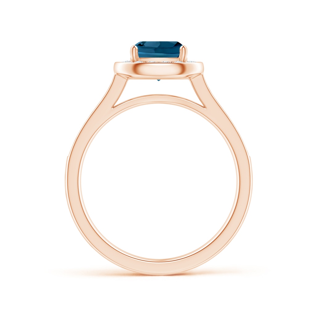 6mm AAAA Classic Cushion London Blue Topaz Ring with Diamond Halo in Rose Gold Side-1
