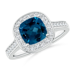 7mm AAAA Classic Cushion London Blue Topaz Ring with Diamond Halo in P950 Platinum