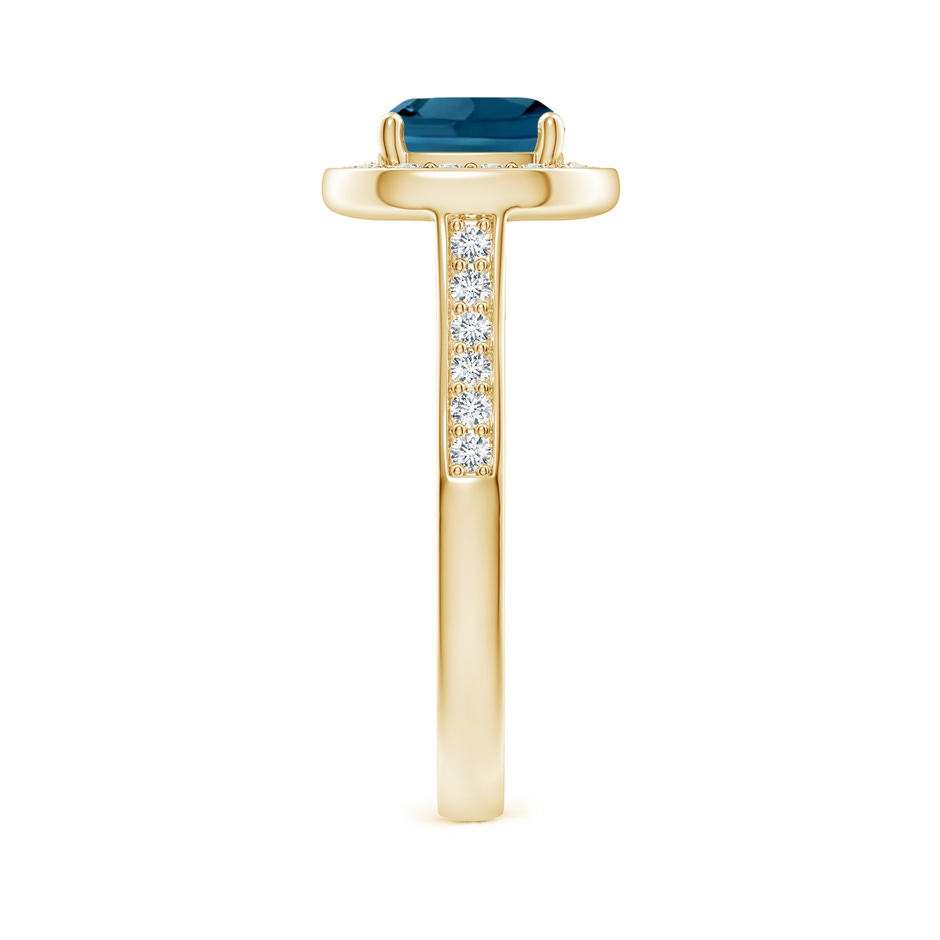 7mm AAAA Classic Cushion London Blue Topaz Ring with Diamond Halo in Yellow Gold side-2