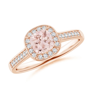 5mm AAA Classic Cushion Morganite Ring with Diamond Halo in 10K Rose Gold