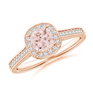 5mm AAA Classic Cushion Morganite Ring with Diamond Halo in Rose Gold