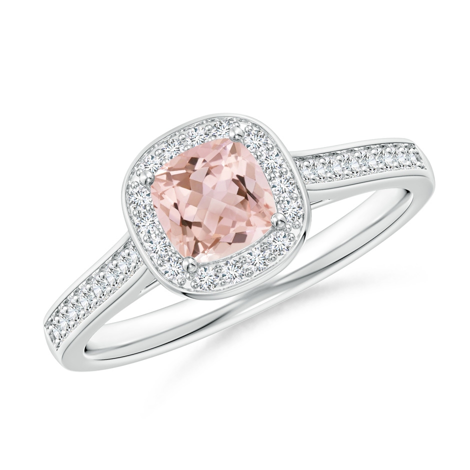 5mm AAAA Classic Cushion Morganite Ring with Diamond Halo in P950 Platinum 