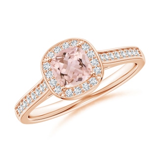 5mm AAAA Classic Cushion Morganite Ring with Diamond Halo in Rose Gold