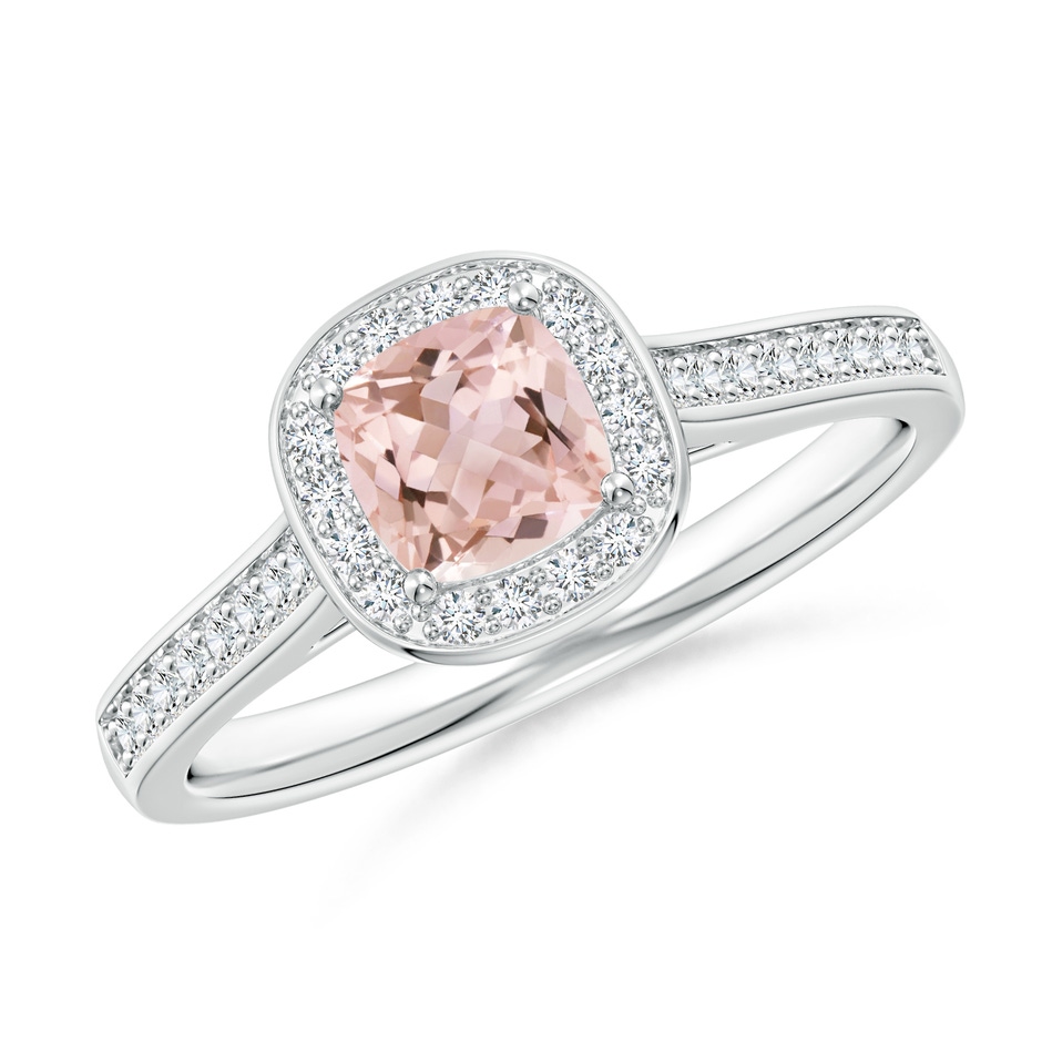 5mm AAAA Classic Cushion Morganite Ring with Diamond Halo in White Gold 