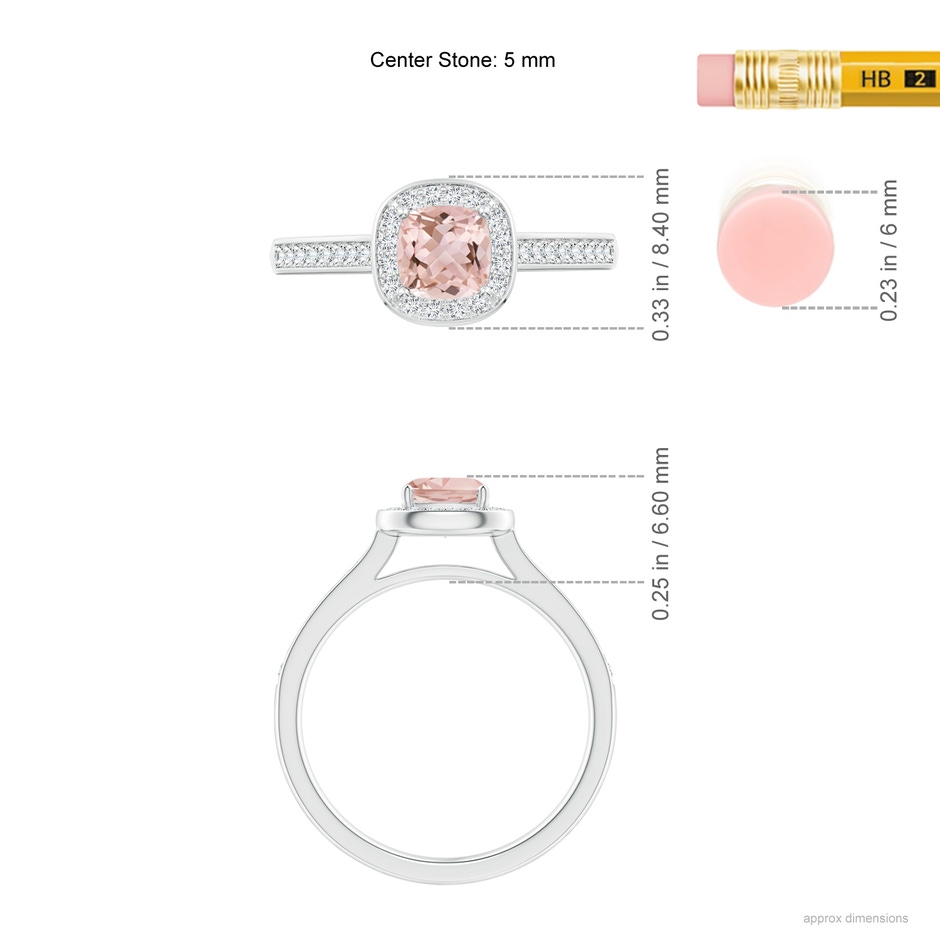 5mm AAAA Classic Cushion Morganite Ring with Diamond Halo in White Gold ruler