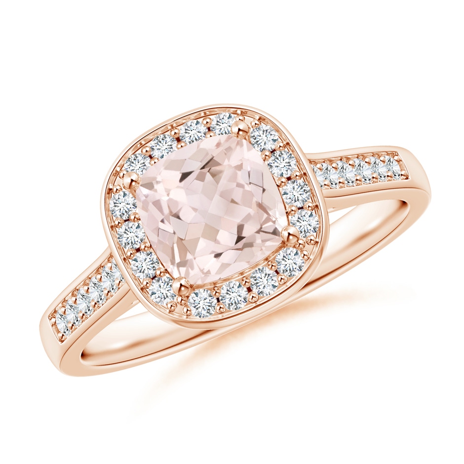 6mm A Classic Cushion Morganite Ring with Diamond Halo in 10K Rose Gold 