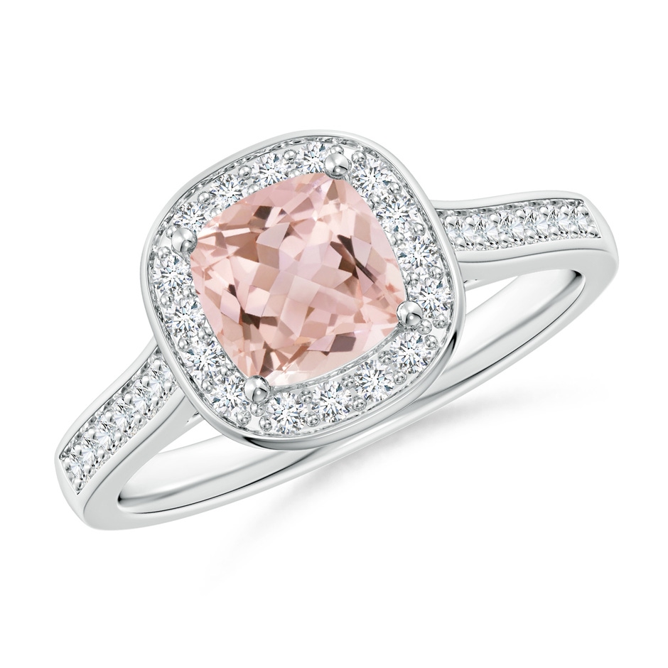 6mm AAAA Classic Cushion Morganite Ring with Diamond Halo in White Gold 