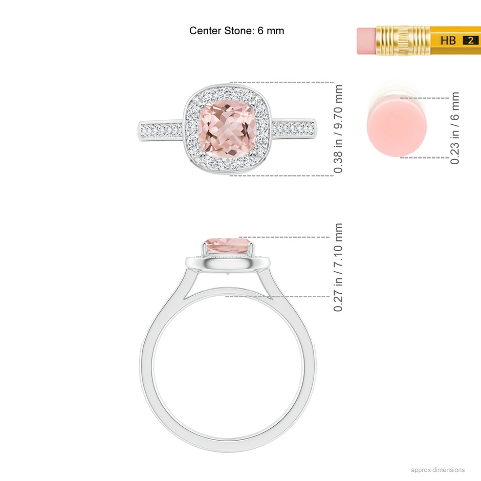 6mm AAAA Classic Cushion Morganite Ring with Diamond Halo in White Gold ruler