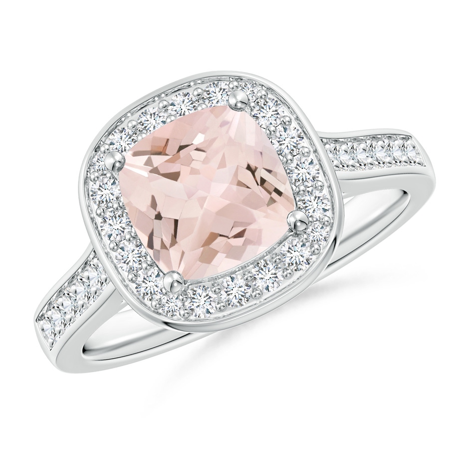 7mm AA Classic Cushion Morganite Ring with Diamond Halo in White Gold 