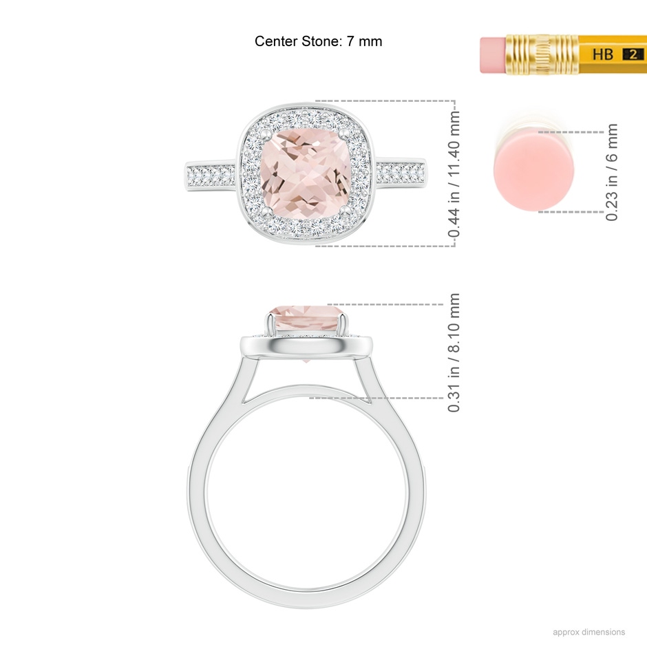7mm AA Classic Cushion Morganite Ring with Diamond Halo in White Gold ruler
