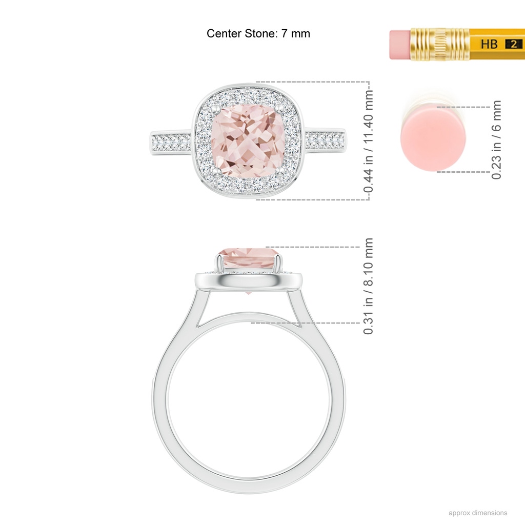 7mm AAA Classic Cushion Morganite Ring with Diamond Halo in White Gold Ruler