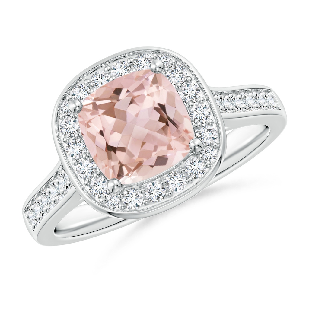 7mm AAAA Classic Cushion Morganite Ring with Diamond Halo in White Gold