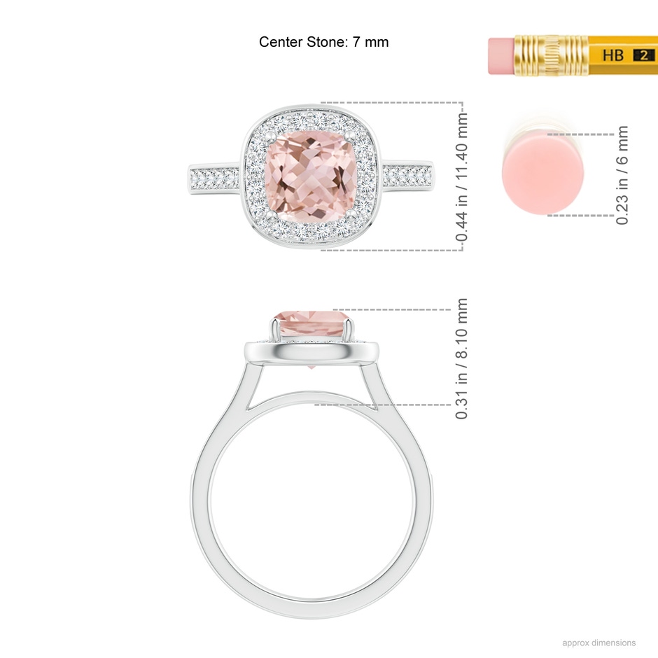 7mm AAAA Classic Cushion Morganite Ring with Diamond Halo in White Gold ruler