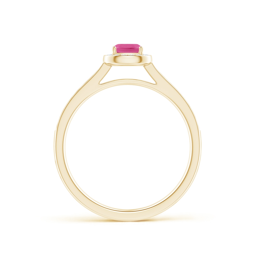 4mm AAA Classic Cushion Pink Sapphire Ring with Diamond Halo in Yellow Gold - side_1