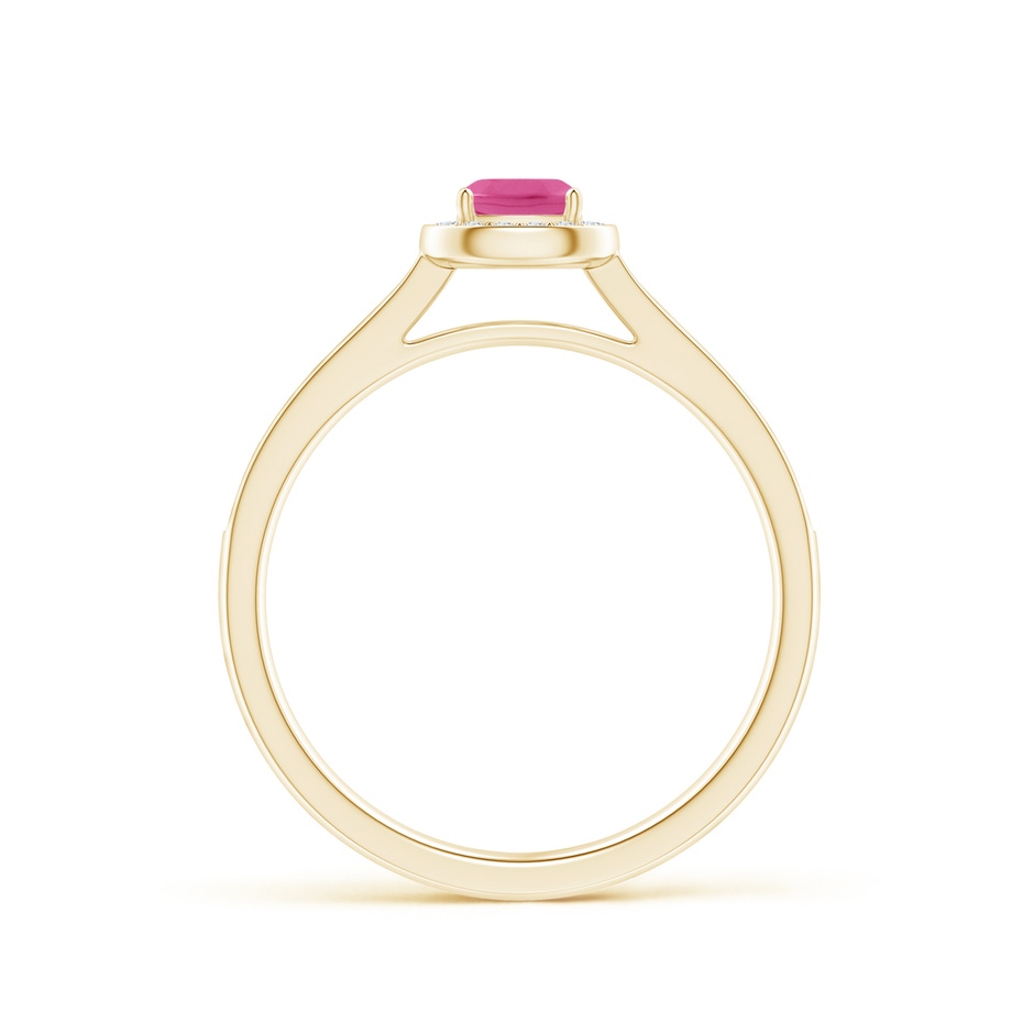 4mm AAA Classic Cushion Pink Sapphire Ring with Diamond Halo in Yellow Gold side-1