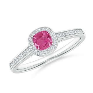 4mm AAAA Classic Cushion Pink Sapphire Ring with Diamond Halo in White Gold