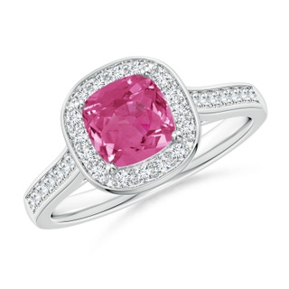 6mm AAAA Classic Cushion Pink Sapphire Ring with Diamond Halo in P950 Platinum