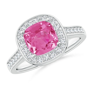 7mm AAA Classic Cushion Pink Sapphire Ring with Diamond Halo in P950 Platinum