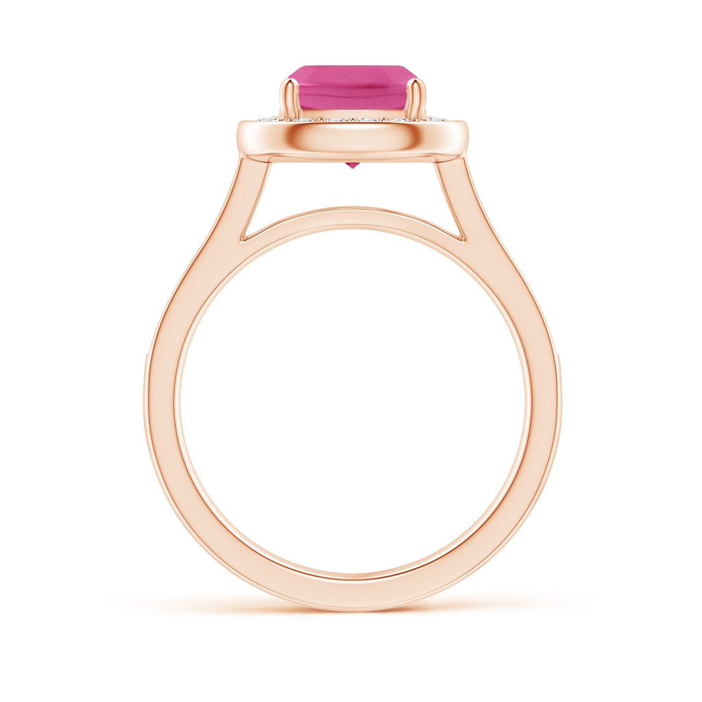 7mm AAA Classic Cushion Pink Sapphire Ring with Diamond Halo in Rose Gold Side-1