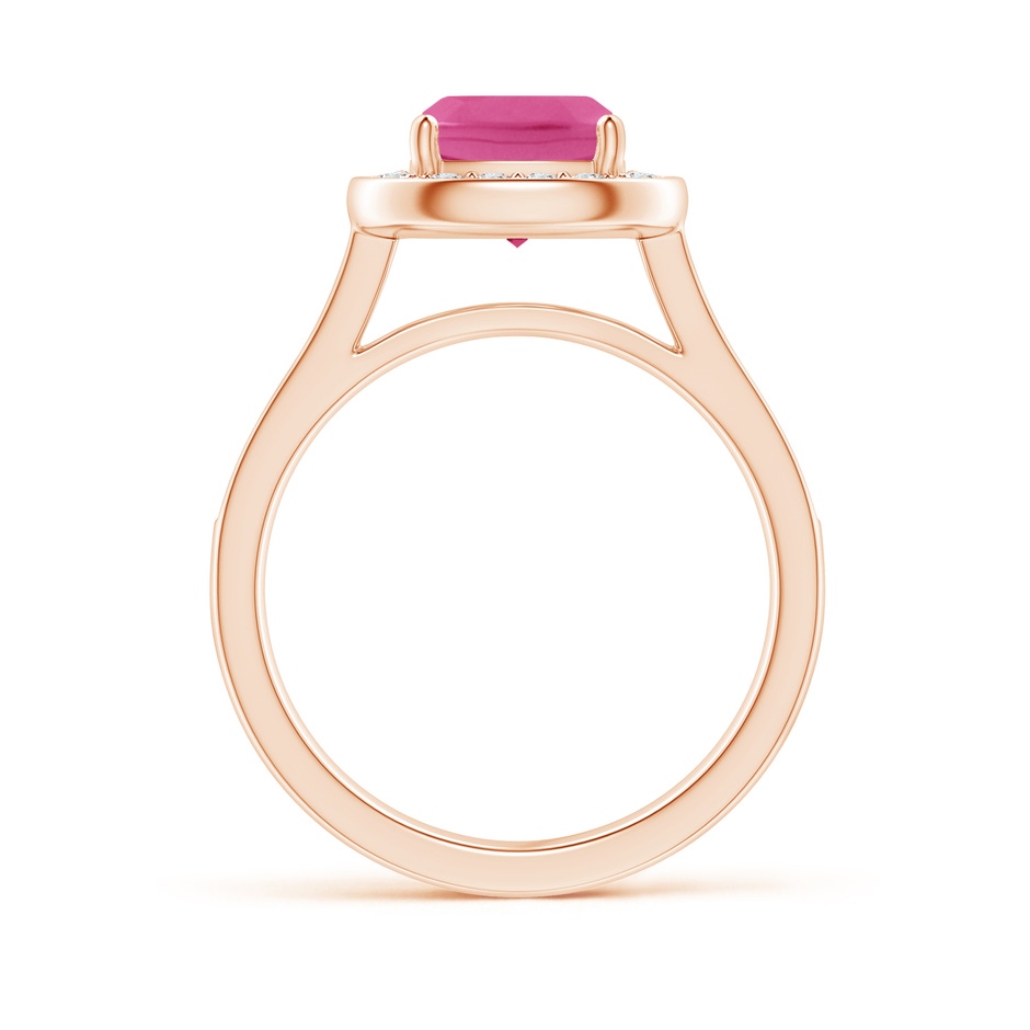 7mm AAA Classic Cushion Pink Sapphire Ring with Diamond Halo in Rose Gold side-1