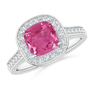7mm AAAA Classic Cushion Pink Sapphire Ring with Diamond Halo in P950 Platinum
