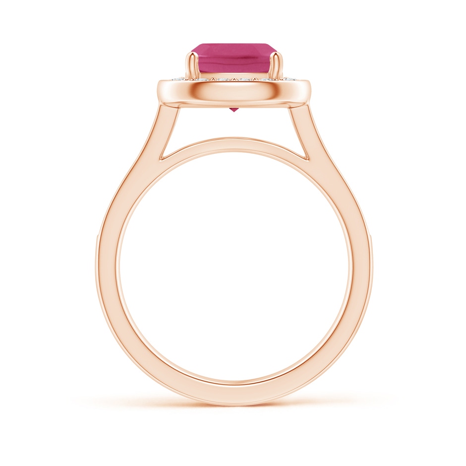 7mm AAAA Classic Cushion Pink Sapphire Ring with Diamond Halo in Rose Gold side-1