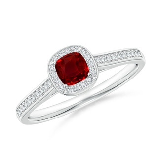 4mm AAAA Classic Cushion Ruby Ring with Diamond Halo in White Gold