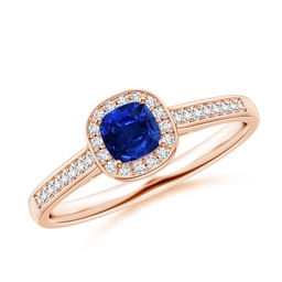 Halo Rose Gold Blue Sapphire Rings