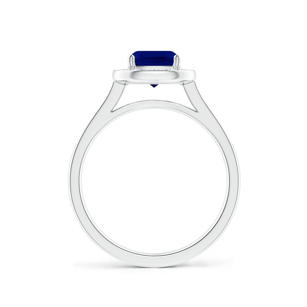 6mm AAA Classic Cushion Blue Sapphire Ring with Diamond Halo in White Gold - side 3
