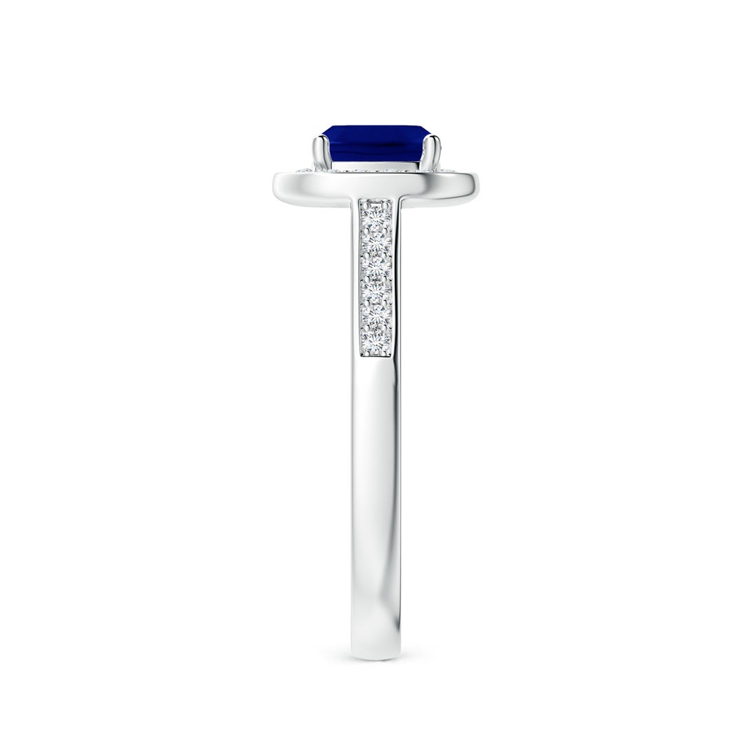 6mm AAA Classic Cushion Blue Sapphire Ring with Diamond Halo in White Gold - side 4
