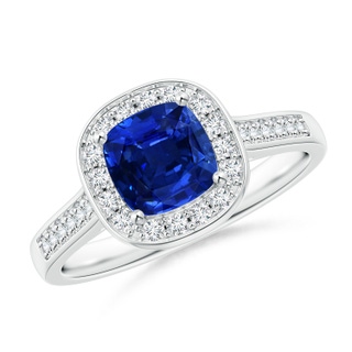 6mm AAAA Classic Cushion Blue Sapphire Ring with Diamond Halo in P950 Platinum