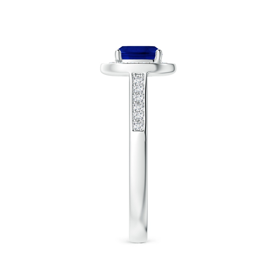 6mm AAAA Classic Cushion Blue Sapphire Ring with Diamond Halo in White Gold side-2