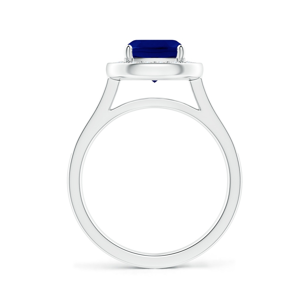 7mm AAA Classic Cushion Blue Sapphire Ring with Diamond Halo in P950 Platinum Side-1