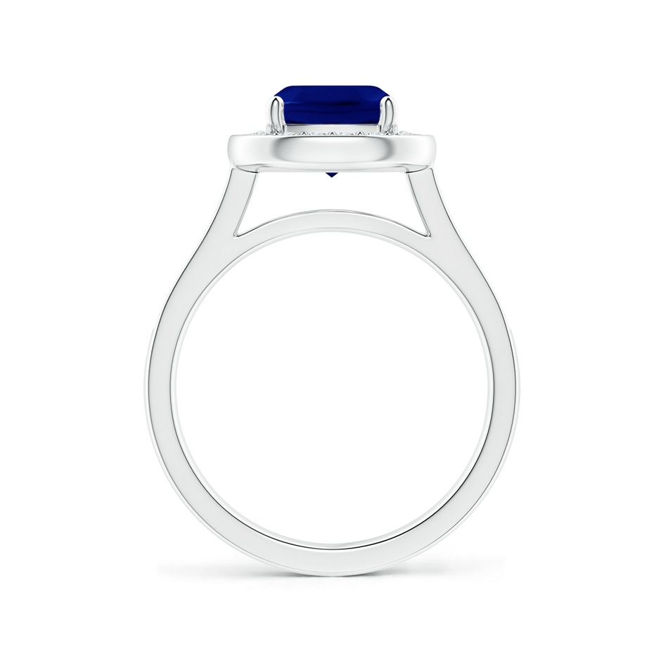 7mm AAA Classic Cushion Blue Sapphire Ring with Diamond Halo in P950 Platinum Side-1