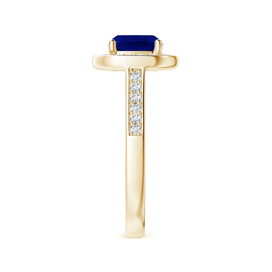 7mm AAA Classic Cushion Blue Sapphire Ring with Diamond Halo in Yellow Gold side-2