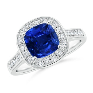 7mm AAAA Classic Cushion Blue Sapphire Ring with Diamond Halo in P950 Platinum