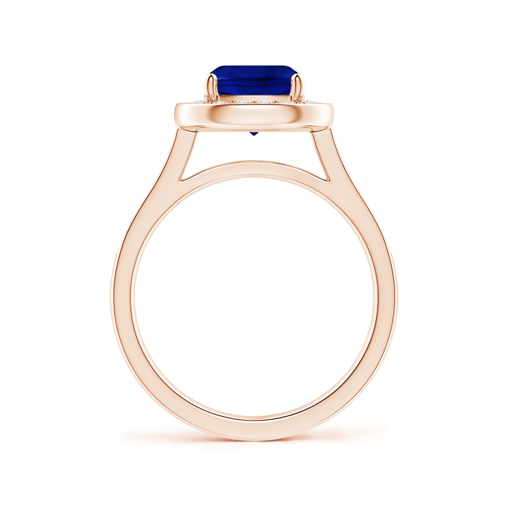 7mm AAAA Classic Cushion Blue Sapphire Ring with Diamond Halo in Rose Gold Side-1