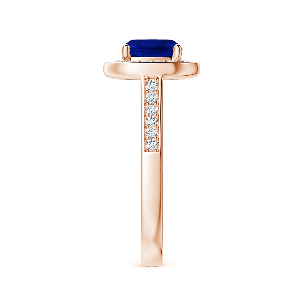 7mm AAAA Classic Cushion Blue Sapphire Ring with Diamond Halo in Rose Gold Side-2
