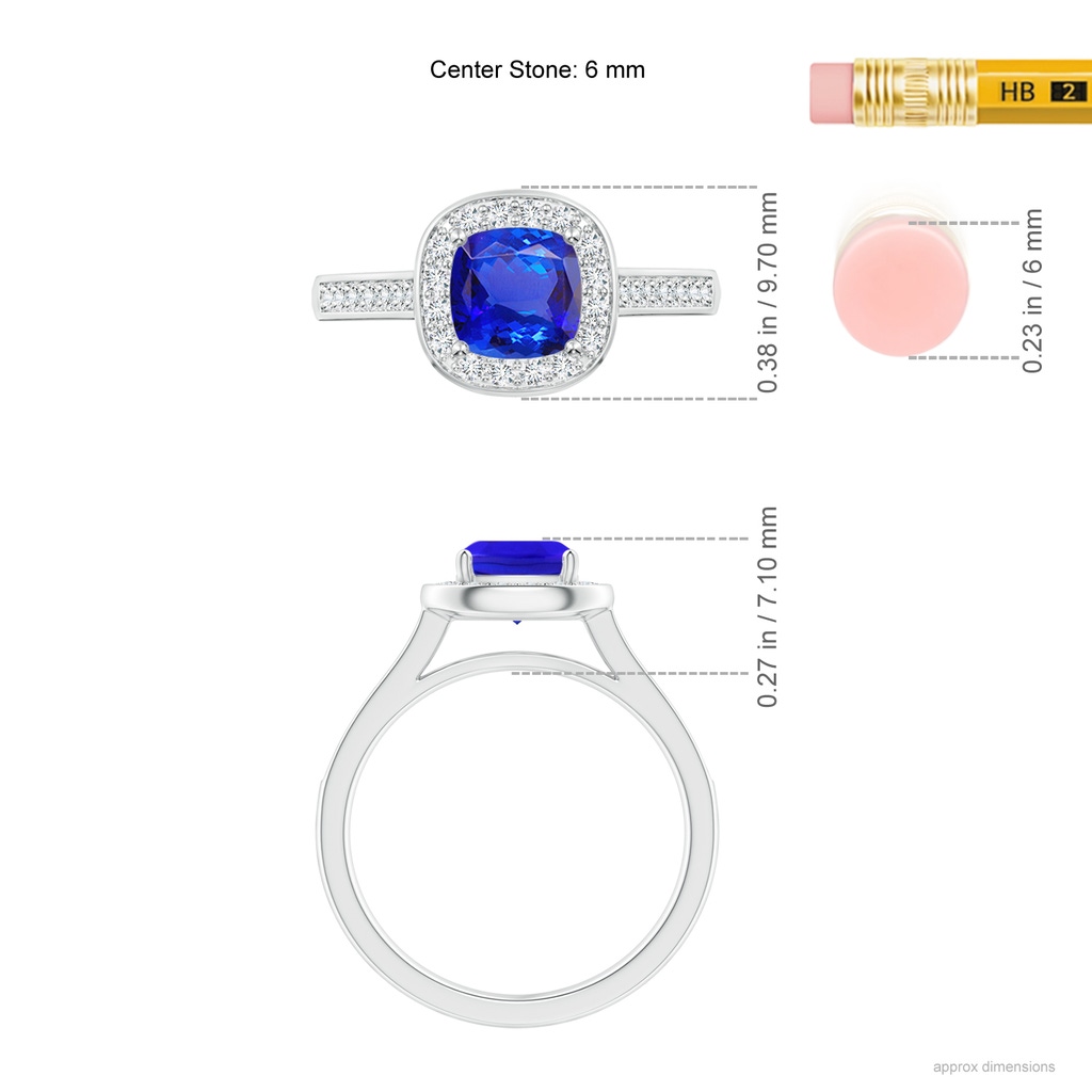 6mm AAA Classic Cushion Tanzanite Ring with Diamond Halo in White Gold Ruler