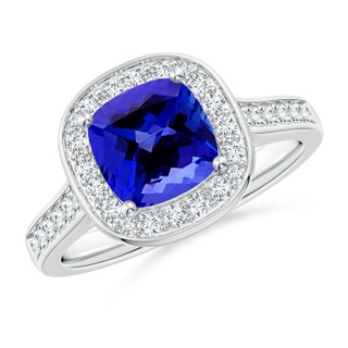 7mm AAAA Classic Cushion Tanzanite Ring with Diamond Halo in P950 Platinum