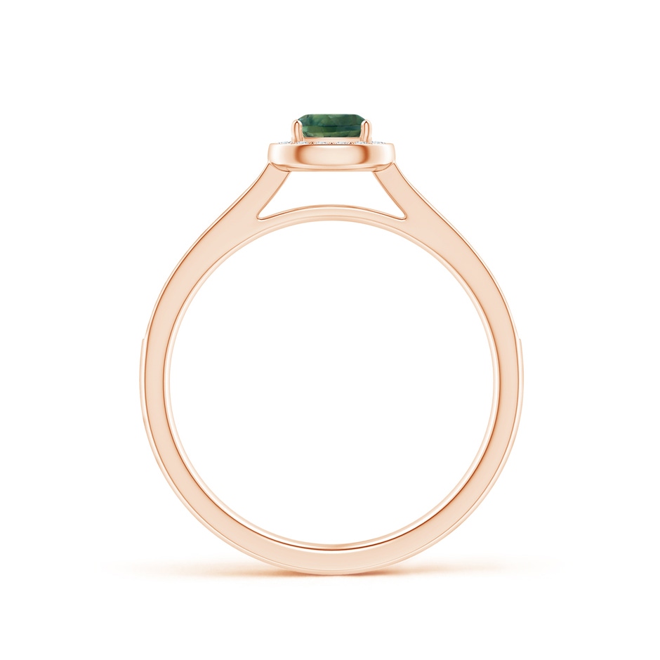 4mm AA Classic Cushion Teal Montana Sapphire Ring with Diamond Halo in Rose Gold side-1