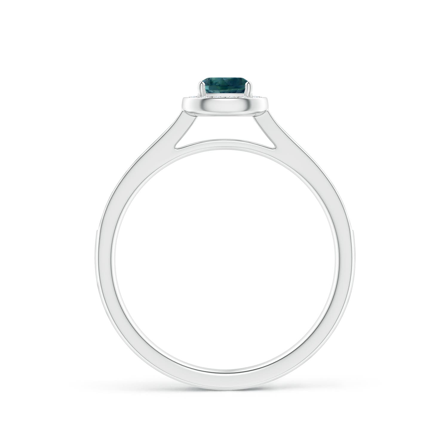 4mm AAA Classic Cushion Teal Montana Sapphire Ring with Diamond Halo in White Gold - side 3