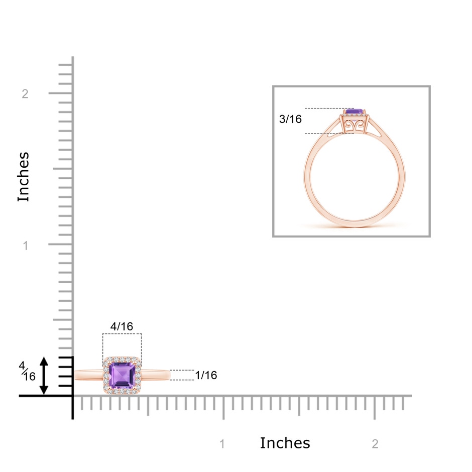 4mm A Classic Square Amethyst Halo Ring in 9K Rose Gold product image